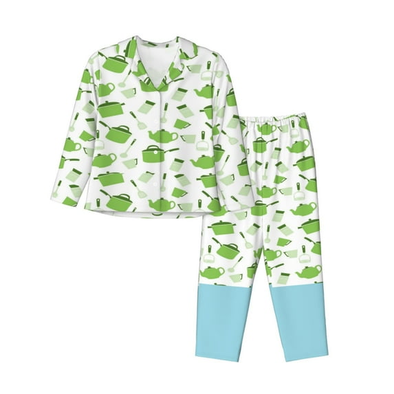 Kll Cooking Pots Print Women'S Long Sleeve Pajamas With Pants Sleepwear Loungewear 2 Set-Medium