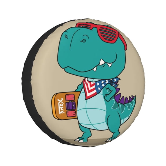 Kll Cool Dino Playing Skateboard Tire Cover,Universal Wheel Tire Cover For Trailer, Rv, Suv, Truck,Camper And Many Vehicle,(15 Inch)