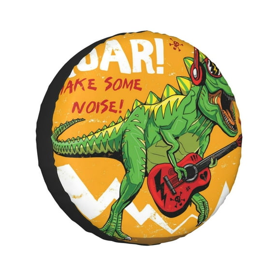 Kll Cool Dinosaur Playing Guitar Tire Cover,Universal Wheel Tire Cover For Trailer, Rv, Suv, Truck,Camper And Many Vehicle,(17 Inch)