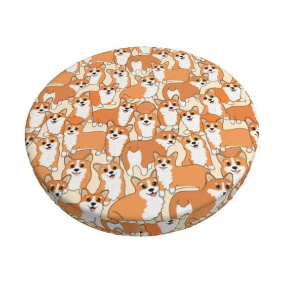 Kll Corgi Animal Round Bar Chair Cushion Cover 13 Inch,Bar Stool Protector With Elastic, Soft Washable