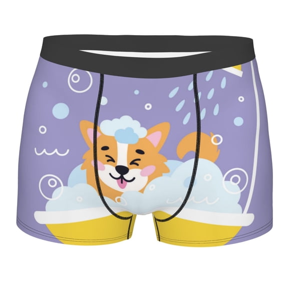 Kll Corgi Washing In Bathtub Men'S Cotton Boxer Briefs Underwear-Medium