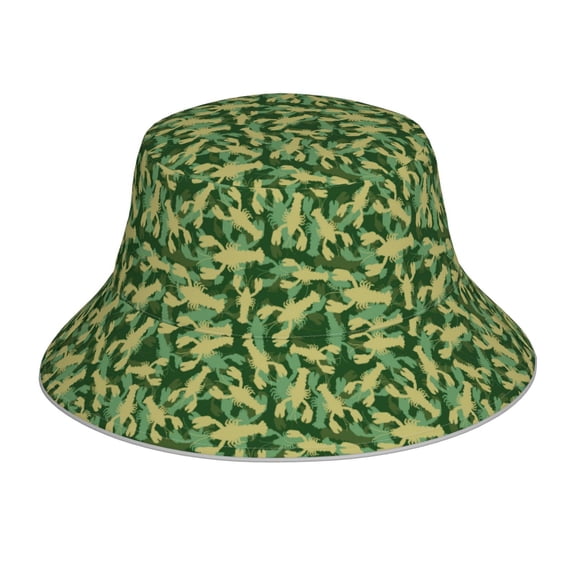 Kll Crayfish Army Bucket Hat For Women Men Packable Travel Beach Sun Hat Outdoor Rave Accessories Reflective Fisherman Cap