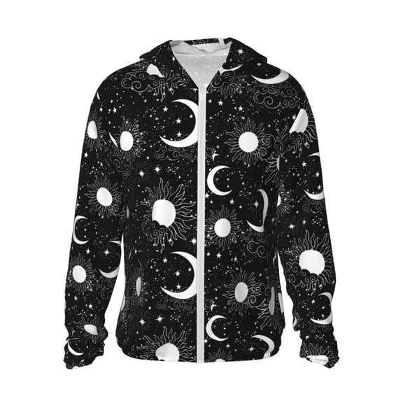Kll Crescent And Stars Print Men'S Women’s Upf 50 Sun Protection Outdoor Hoodie Jacket Long Sleeve Fishing Hiking Performance Shirt- Medium