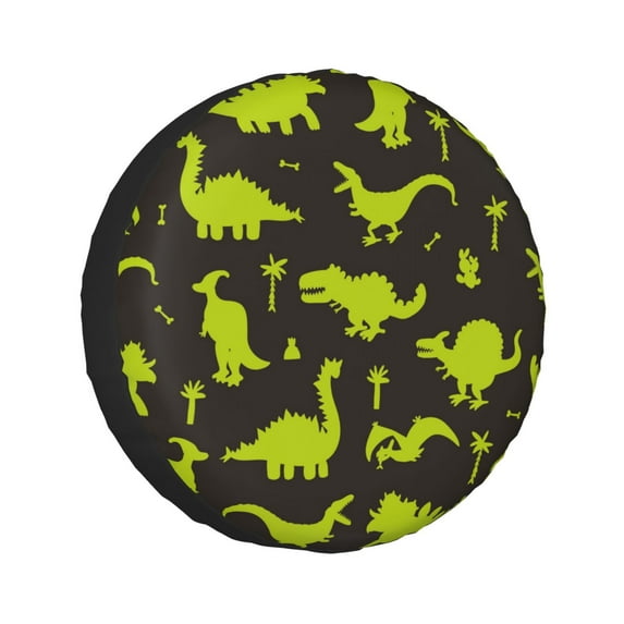 Kll Cute Cartoon Dinosaurs Green Silhouette Pattern Tire Cover,Universal Wheel Tire Cover For Trailer, Rv, Suv, Truck,Camper And Many Vehicle,(16 Inch)