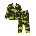 thumbnail image 1 of Kll Cute Cartoon Dinosaurs Print Women'S Long Sleeve Pajamas With Pants Sleepwear Loungewear 2 Set-Small, 1 of 9