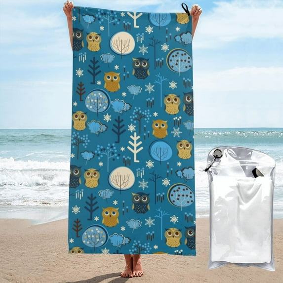 Kll Cute Colorful Owls And Trees Microfiber Beach Towel Fast Drying,Extra Large 31.5"X63" Sand Free Beach Towel Super Lightweight Towels
