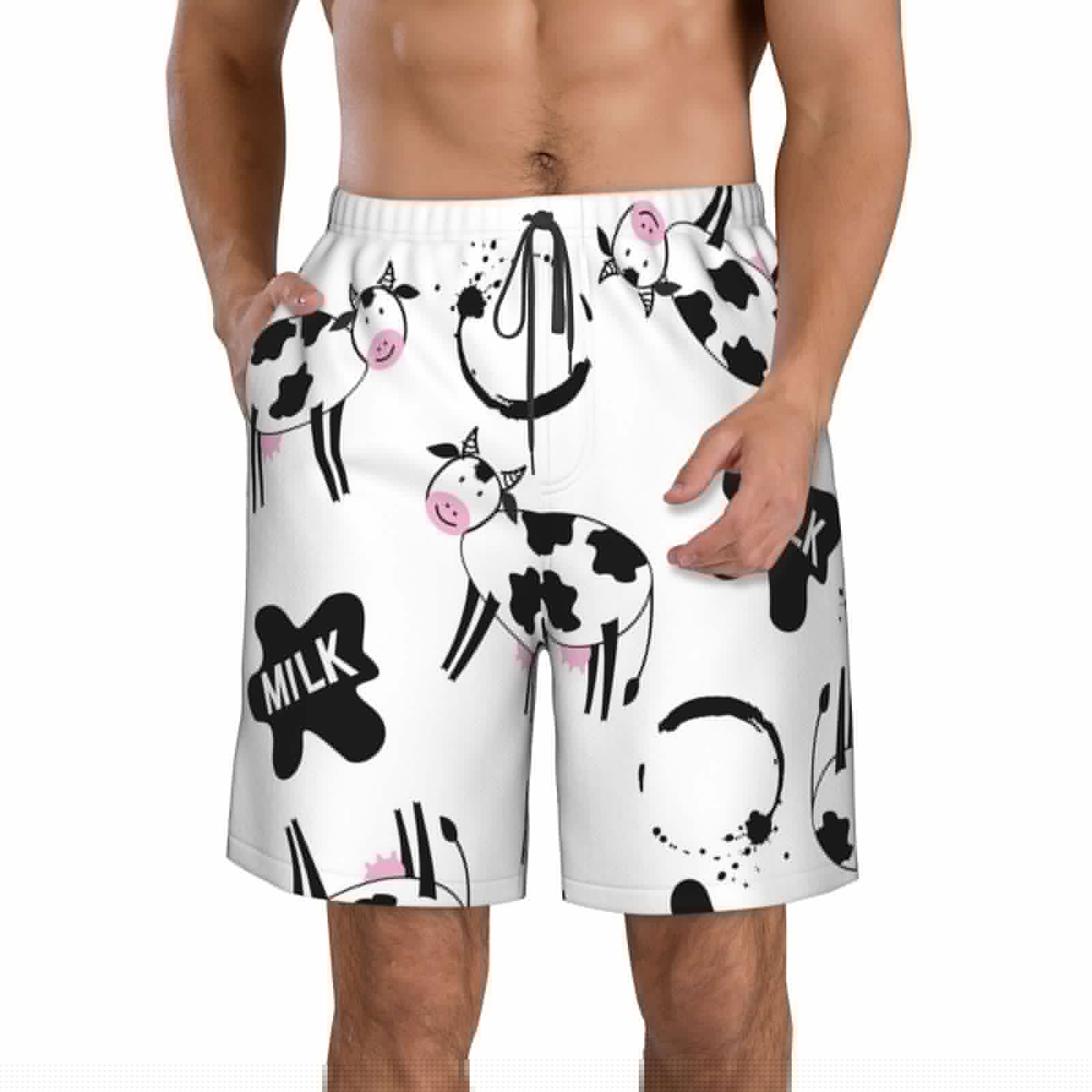 thumbnail image 1 of Kll Cute Cow And Milk Stains Men'S Casual Summer Beach Shorts Hawaiian Shorts With Pockets-X-Large, 1 of 9