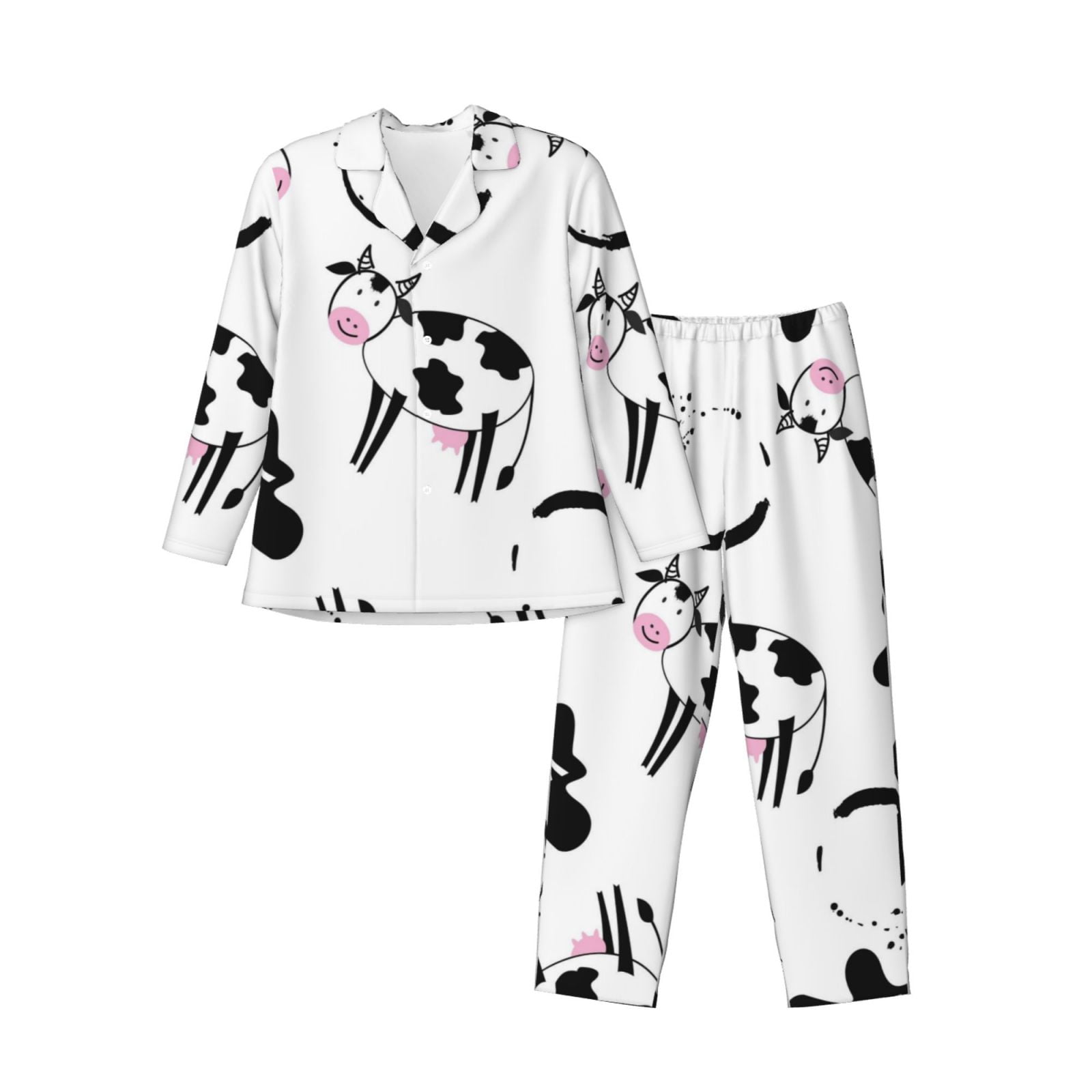 Kll Cute Cow And Milk Stains Sleepwear Mens Flannel Pajamas,Long Cotton ...