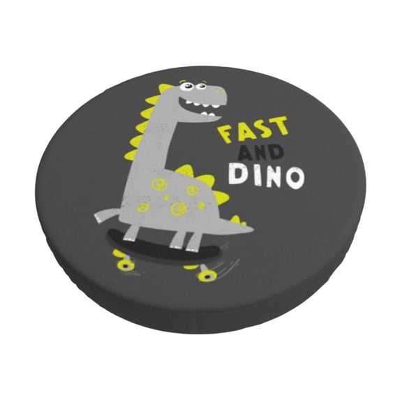 Kll Cute Dinosaur Skate On Grey Background Round Bar Chair Cushion Cover 14 Inch,Bar Stool Protector With Elastic, Soft Washable