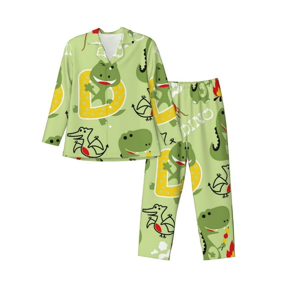 Kll Cute Dinosaurs Cartoon Sleepwear Mens Flannel Pajamas,Long Cotton Pj Set