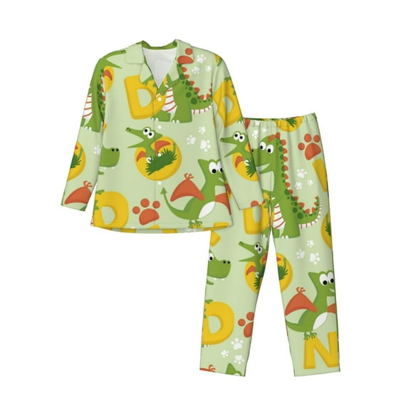 Kll Cute Dinosaurs Sleepwear Mens Flannel Pajamas,Long Cotton Pj Set