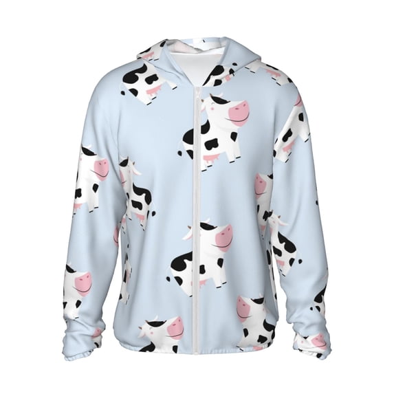 Kll Cute Farm Cow Print Men'S Women’s Upf 50+ Sun Protection Outdoor Hoodie Jacket Long Sleeve Fishing Hiking Performance Shirt- 3x-Large