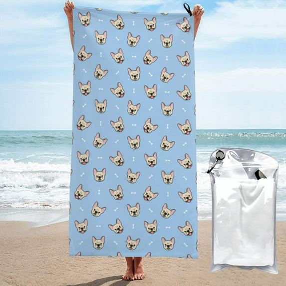 Kll Cute French Bulldog Microfiber Beach Towel Fast Drying,Extra Large 31.5"X63" Sand Free Beach Towel Super Lightweight Towels