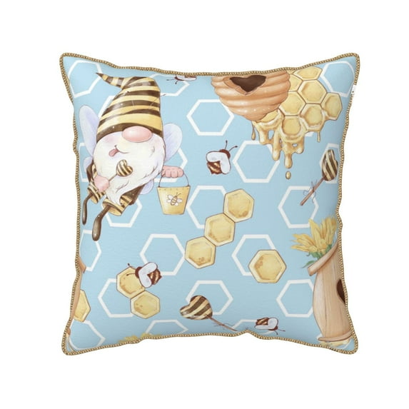 Kll Cute Gnome Bee Collects Honey Decorative Throw Pillow Covers Velvet Soft For Couch Sofa Bedroom Living Room Outdoor -20"X20"