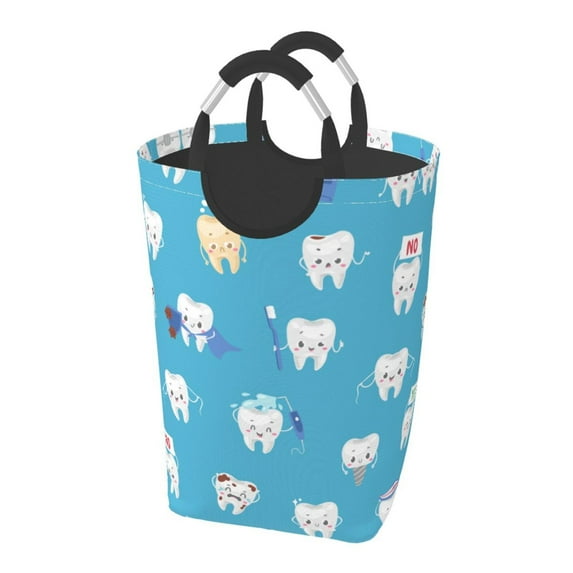Kll Cute Healthy Teeth Laundry Hamper,Large Canvas Fabric Lightweight Storage Basket Toy Organizer Dirty Clothes Collapsible Waterproof For College Dorms,Children Bedroom,Bathroom