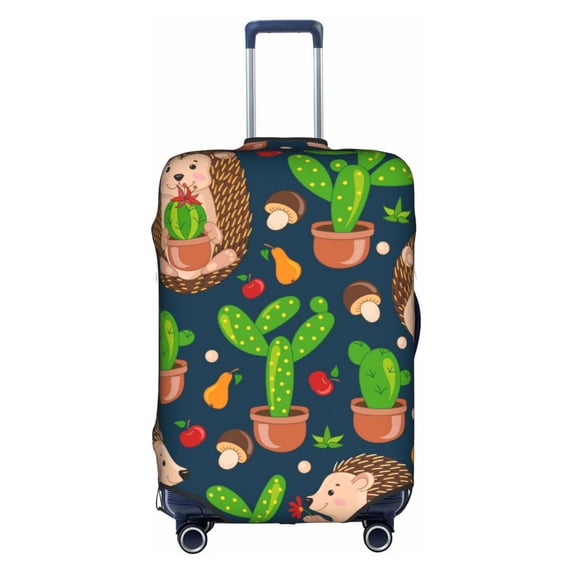Kll Cute Hedgehogs Cactus Blue Luggage Cover Suitcase Cover Suitcase Protector (Luggage not included)-Medium