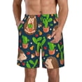 thumbnail image 1 of Kll Cute Hedgehogs Cactus Blue Men'S Casual Summer Beach Shorts Hawaiian Shorts With Pockets-Small, 1 of 9