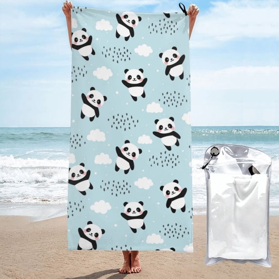 Kll Cute Panda Bear Microfiber Beach Towel Fast Drying,Extra Large 31.5"X63" Sand Free Beach Towel Super Lightweight Towels