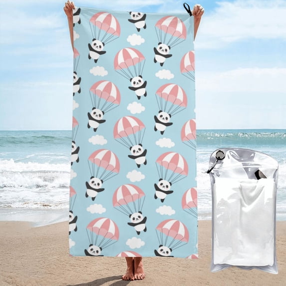Kll Cute Panda Flying In The Sky Microfiber Beach Towel Fast Drying,Extra Large 31.5"X63" Sand Free Beach Towel Super Lightweight Towels