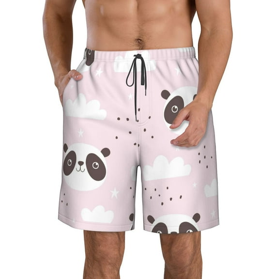 Kll Cute Panda Men'S Casual Summer Beach Shorts Hawaiian Shorts With Pockets-Small