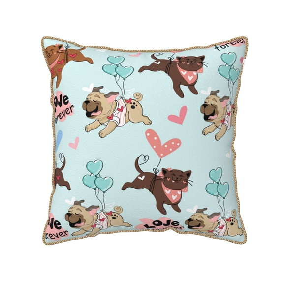 Kll Cute Pug Dogs Decorative Throw Pillow Covers Velvet Soft For Couch Sofa Bedroom Living Room Outdoor -16"X16"