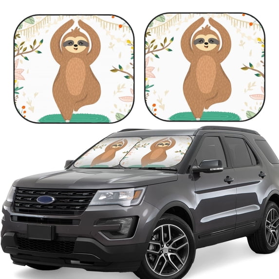Kll Cute Sloth In Yoga Pose Tree Windshield Sun Shade 2-Piece Foldable Car Front Window Sunshade For Most Sedans Suv Truck- Medium