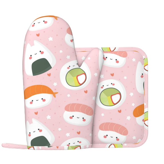 Kll Cute Sushi Oven Gloves And Pot Holders Grill Gloves - Oven Gloves And Pot Holders, Non-Slip Cooking Gloves With Recycled Pads