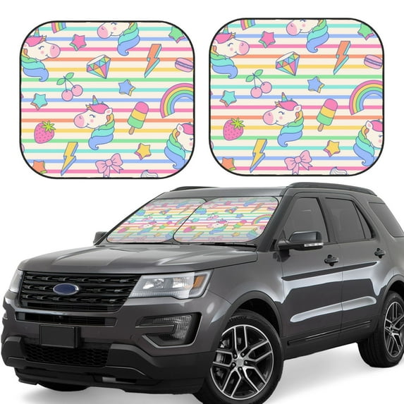 Kll Cute Unicorn Windshield Sun Shade 2-Piece Foldable Car Front Window Sunshade For Most Sedans Suv Truck - Auto Sun Blocker Visor Protector Blocks Max Uv Rays - Medium