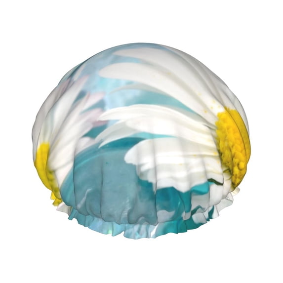Kll Daisy Flowers Pattern Shower Cap & Bath Cap For Women,Reversible Oversized Waterproof Shower Caps For All Hair Lengths,Elastic Reusable Bathing Hair Cap
