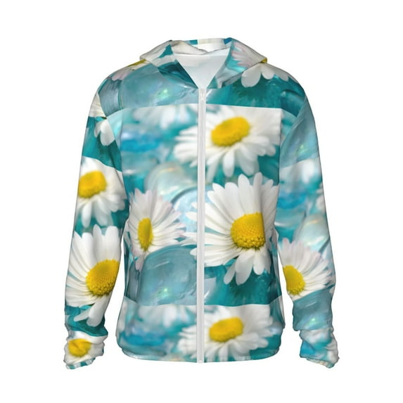 Kll Daisy Flowers Print Men'S Women’s Upf 50+ Sun Protection Outdoor Hoodie Jacket Long Sleeve Fishing Hiking Performance Shirt- 3x-Large