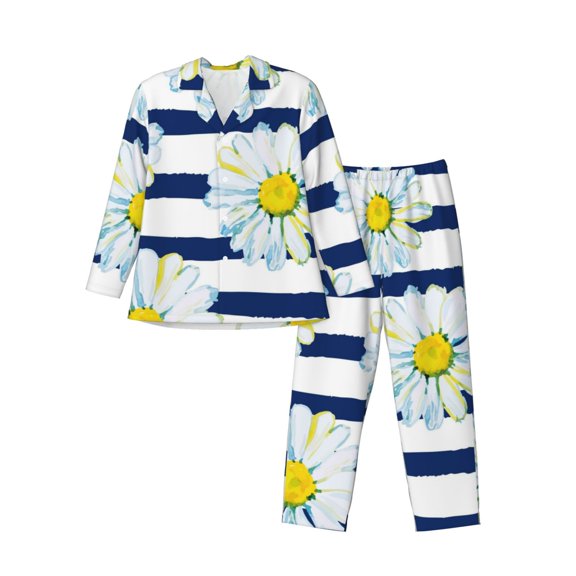 Kll Daisy Striped Nautical Sleepwear Mens Flannel Pajamas,Long Cotton Pj Set