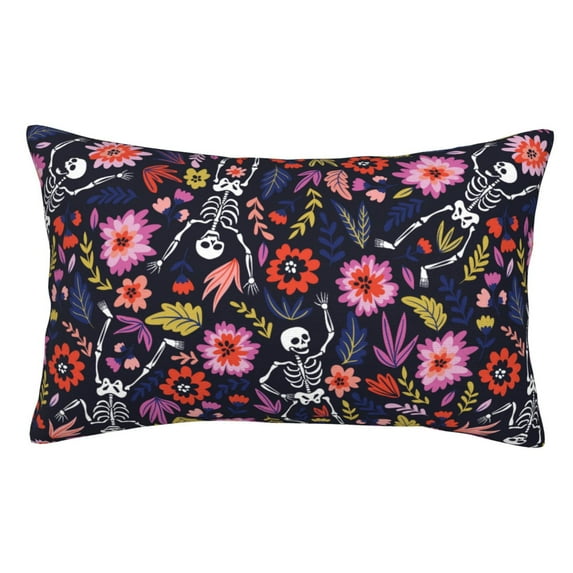 Kll Dancing Skeletons Floral Garden Pillow Covers Envelope Closure,Super Soft And Cozy Fuzzy Fleece Pillow Case Cover 20"X30"