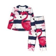 thumbnail image 1 of Kll Dark Blue Stripes And Pink Flamingos Print Women'S Long Sleeve Pajamas With Pants Sleepwear Loungewear 2 Set-Small, 1 of 9