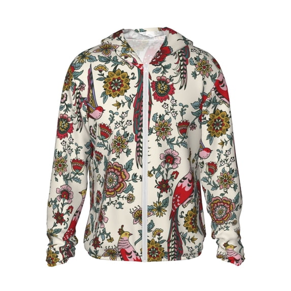 Kll Dark Enchanted Flowers And Birds Print Men'S Women’s Upf 50+ Sun Protection Outdoor Hoodie Jacket Long Sleeve Fishing Hiking Performance Shirt- X-Large