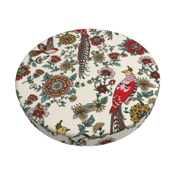 Kll Dark Enchanted Flowers And Birds Round Bar Chair Cushion Cover 12 Inch,Bar Stool Protector With Elastic, Soft Washable
