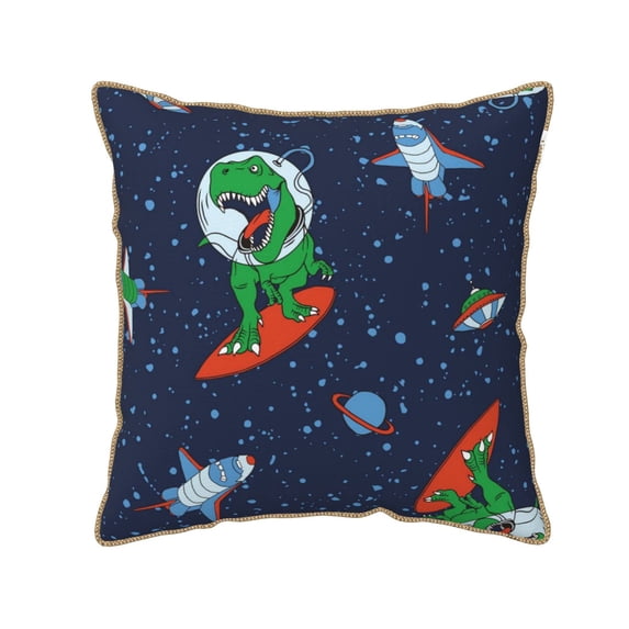 Kll Dinosaur Astronaut Space Surfing Decorative Throw Pillow Covers Velvet Soft For Couch Sofa Bedroom Living Room Outdoor -20"X20"