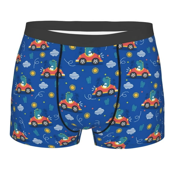 Kll Dinosaur Driving Men'S Cotton Boxer Briefs Underwear-Xx-Large