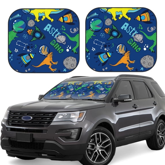 Kll Dinosaur In Space Windshield Sun Shade 2-Piece Foldable Car Front Window Sunshade For Most Sedans Suv Truck- Medium