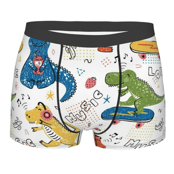 Kll Dinosaur Listening To Music Men'S Cotton Boxer Briefs Underwear-Medium