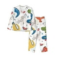 thumbnail image 1 of Kll Dinosaur Listening To Music Print Women'S Long Sleeve Pajamas With Pants Sleepwear Loungewear 2 Set-Medium, 1 of 9