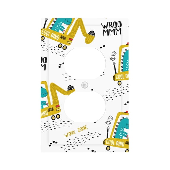 Kll Dinosaur On Excavator Wall Plate,Gloss Finish,Standard Size 1 - 5" X 3", Polycarbonate Thermoplastic,Electric Receptacle Plug Covers