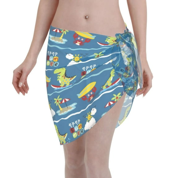 Kll Dinosaur On The Beach Vacation Print Women'S Sarong Coverups Short Bathing Suit Wrap Skirt Beach Wrap Swimsuit Cover Ups