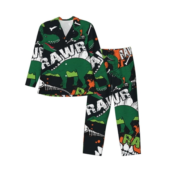 Kll Dinosaur Skeleton Sleepwear Mens Flannel Pajamas,Long Cotton Pj Set