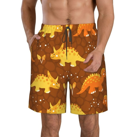 Kll Dinosaurs And Leaves Men'S Casual Summer Beach Shorts Hawaiian Shorts With Pockets-X-Large