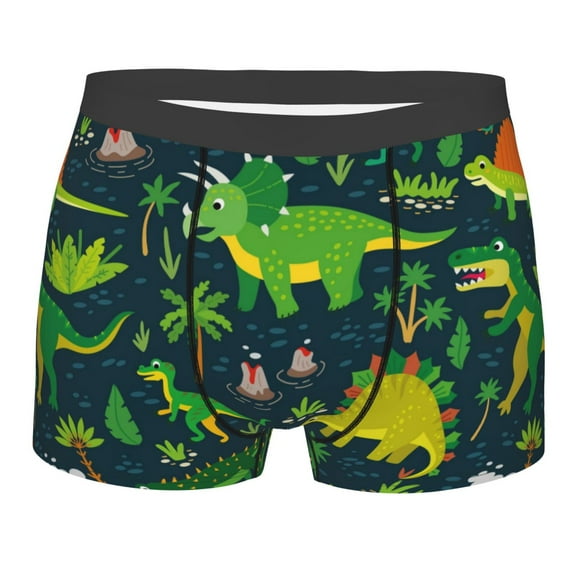 Kll Dinosaurs And Tropical Leaves And Flowers Men'S Cotton Boxer Briefs Underwear-Medium