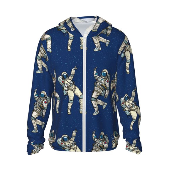 Kll Disco Party Astronaut Dancing Print Men'S Women’s Upf 50 Sun Protection Outdoor Hoodie Jacket Long Sleeve Fishing Hiking Performance Shirt- 3x-Large