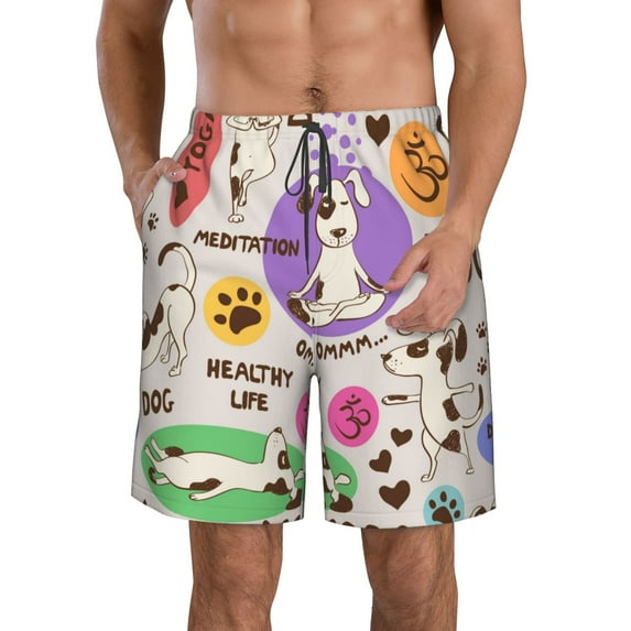 Kll Dog Doing Yoga Men'S Casual Summer Beach Shorts Hawaiian Shorts With Pockets-Small