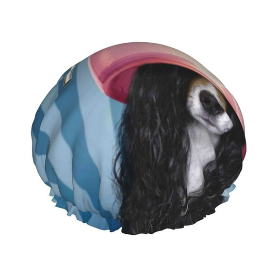 Kll Dog In Hairdresser Pattern Shower Cap & Bath Cap For Women,Reversible Oversized Waterproof Shower Caps For All Hair Lengths,Elastic Reusable Bathing Hair Cap
