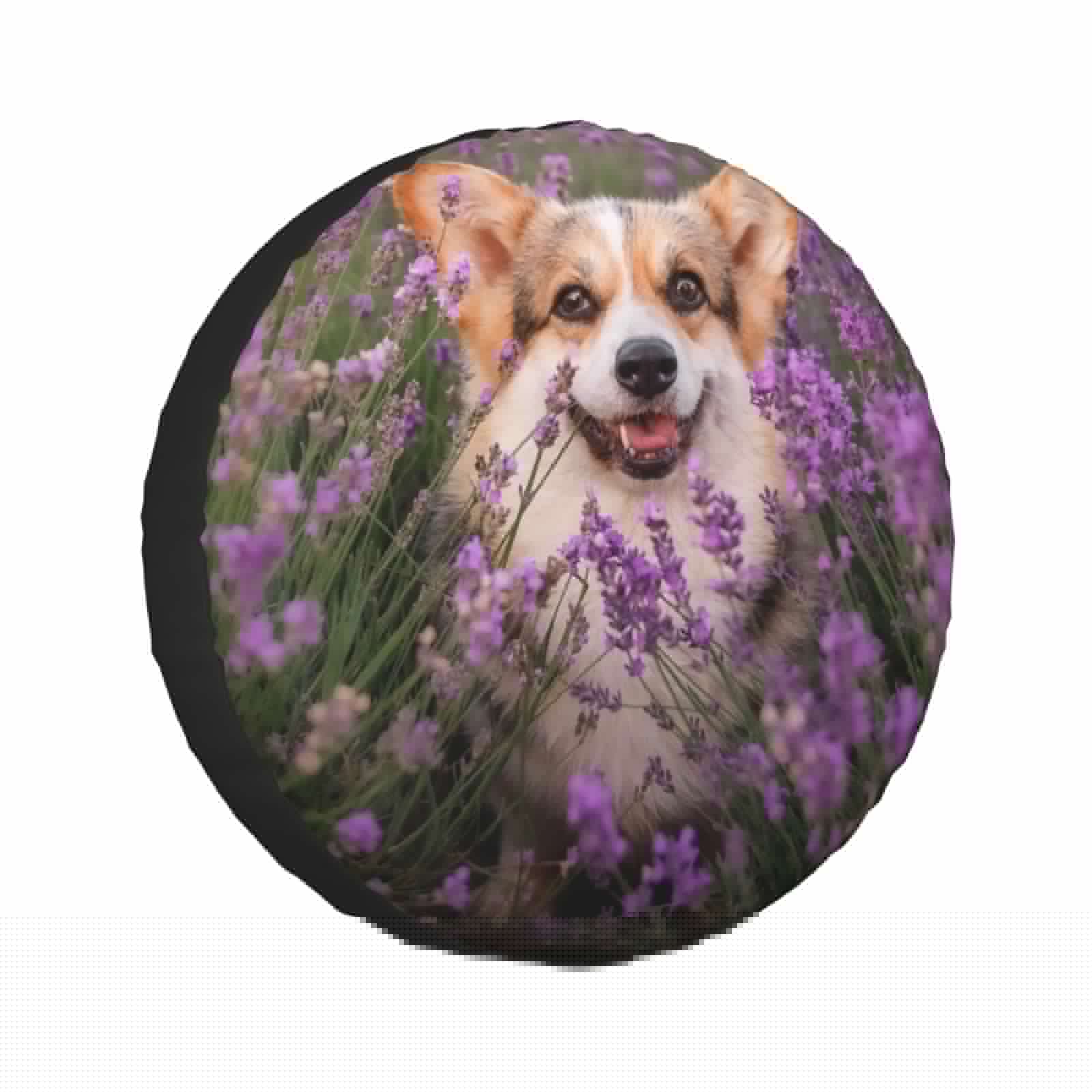 thumbnail image 1 of Kll Dog In Lavender Flowers Tire Cover,Universal Wheel Tire Cover For Trailer, Rv, Suv, Truck,Camper And Many Vehicle,(17 Inch), 1 of 7