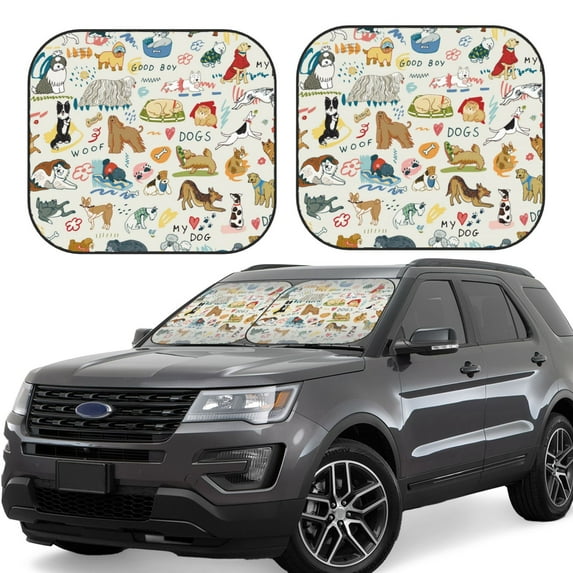 Kll Dogs Funny Pets Windshield Sun Shade 2-Piece Foldable Car Front Window Sunshade For Most Sedans Suv Truck- Medium